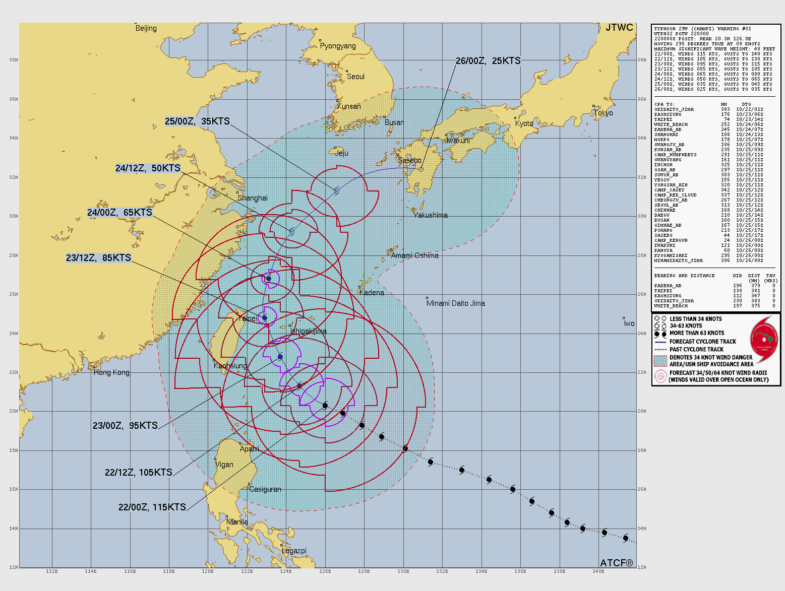 JTWC forecast track map for Champi