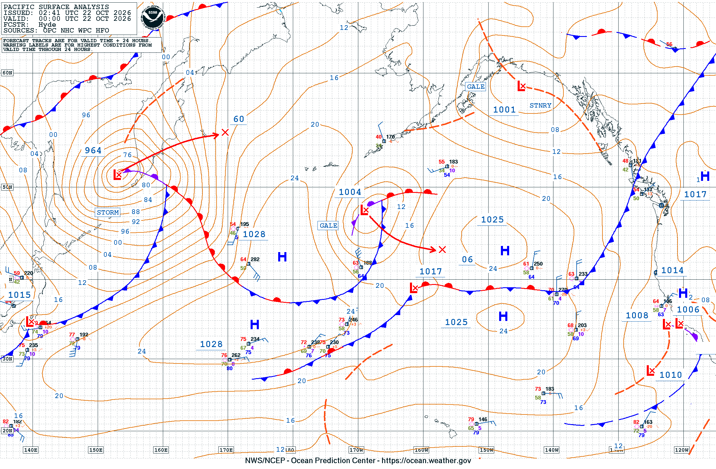 Surface weather map: North Pacific surface analysis (Guam is just south of the map edge)